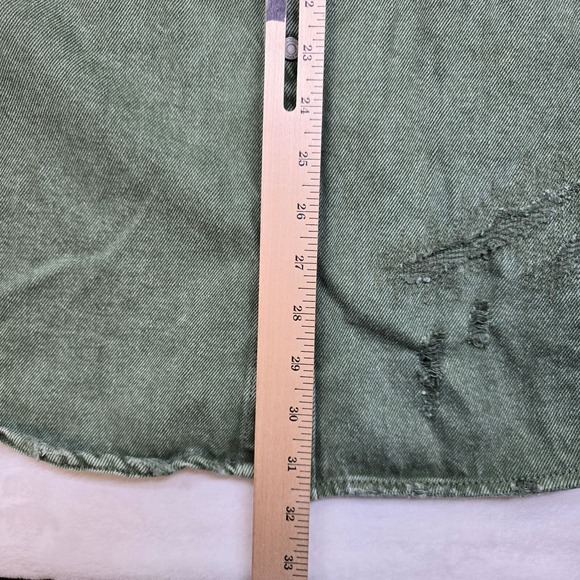 Zara Denim Distressed Overshirt Mens Large Green Relaxed Fit Snap Shirt Jacket - Picture 11 of 14